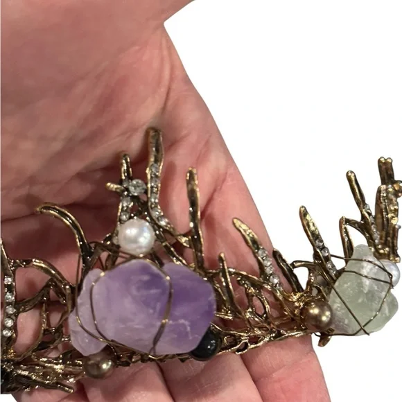 Elegant Crystal Tiara Amethyst Flourite & Quartz faux pearls and rhinestones NEW - Picture 7 of 7
